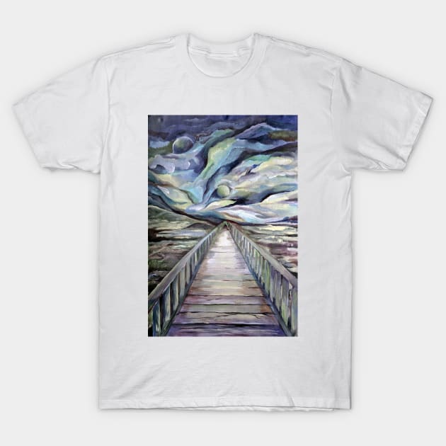 Scandinavian  Cold Winter  Landscape in Surrealism Style Watercolor T-Shirt by Nisuris Art